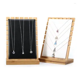 Jewellery Pouches 17.5 9.5 25.5cm PU Leather Bamboo Display Stand Necklace Holder Pendant Chain Bracelet Hanging Organise Board