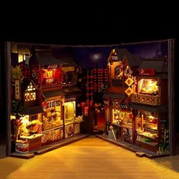 Doll House Accessories DIY Wooden Casa Doll House Mini Building Kit China Food Street Doll House with Furniture Lights Suitable for Girls Birthday Gifts Q240522