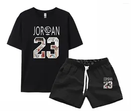 Men's Tracksuits Pure Cotton Short Sleeved Summer T-shirt Shorts Set Printed Round Neck Casual Sports