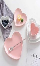 Frosted Ceramic Tableware Breakfast Plate Love Heart Dish Heart Shaped Bowl Couple Plate Creative Dessert plates hollowware T191217423389
