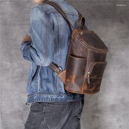 Backpack High Quality Simple Men Women Vintage Genuine Leather Designer Luxury Travel Laptop Coffee Bookbag