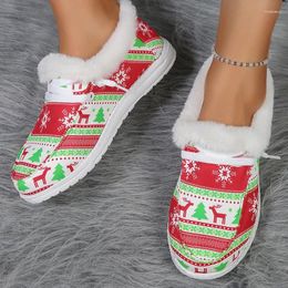 Casual Shoes Woman Furry Canvas Loafers For Christmas Ladies Comfy Slip-on Plush Short Booties Female Fashion Holiday Brand Design