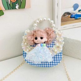 Handbags Cute Cartoon Childrens Shoulder Bag Little Princess Pearl Handle Handbag Baby Girls Doll Crossbody Bags Kids Small Coin Purse Y240523