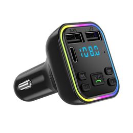 Qc3.0 Car BT 5.0 G38 FM Transmitter PD Type-C Dual USB ports Fast charging Colourful led Light car charger wireless MP3 Player