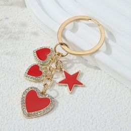 Romantic Red Hearts Enamel Keychains Glaring Love Star Key Rings For Women Girls Good Friendhsip Gifts Handmade Diy Jewelry