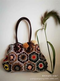 Bag 2024 Woollen Parquet Single Shoulder Handbag Hand-woven Personality Creative Autumn And Winter Stitching Contrast Colour
