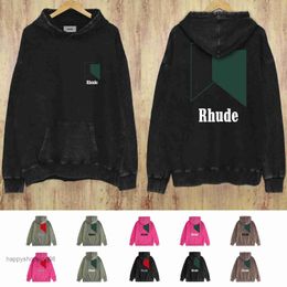 Rhude Black Sweatshirt Hoodie Sweater Long Sleeve Black Mens Street Casual Cotton Black Hip Hop Jumper Casual Jacket Size S-XXL