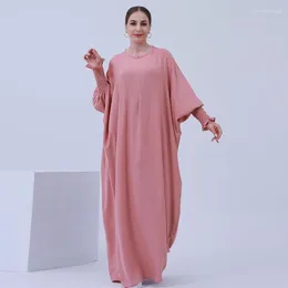 Ethnic Clothing Wrinkle Soft Crepe Prayer Clothes Abaya Dubai Kaftans Saudi Arabia Turkey Islam Muslim Maxi Dress Djellaba Robe Femme