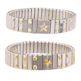 Link Bracelets Sparkle Rhinestones Stackable Stretch For Women Elastic Bracelet Ladies Stainless Steel