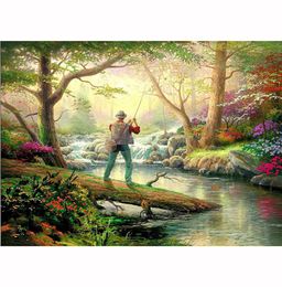 Diamond Embroidery Patterns Fishing Man Round 5D DIY Diamond Painting Living Room Home Decor Needlework5413330