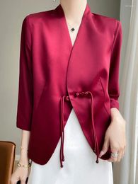 Women's Suits Spring/Summer Silk Smooth Satin Chinese Style Retro High Grade 10/7 Split Sleeve Suit Coat Temperament Top