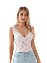 Women's Tanks Women S Lace Cami Spaghetti Strap Sleeveless Crop Top See-Through Camisole Square Neck Tank Tops Y2K Slim Fit Shirt