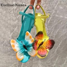 Sandals Butterfly Flower Straight Strap Open Toe Stiletto Hollow Out Side Air Women Heels Mixed Colours Sexy Runway Show Shoes