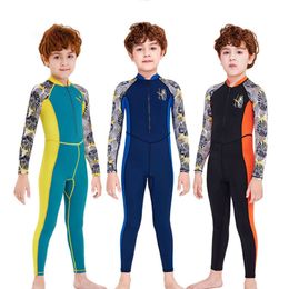 One-Piece Children Swimsuits Kid Swimwear Boys Long Sleeve Sun Protection (including swimming caps) L2405