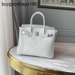 Himalayan Handbags Diamond Buckle Designer High End White Crocodile Pattern Silver Leather Handbag Fashio rj