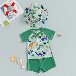 Baby Boys Swimsuit Toddler Two Pieces Bathing Suit Infant Rash Guards Beach Swimwear Sunsuit with Hat L2405