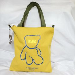 Bag Colla 2024 Fashion Casual Tote Shoulder Women Reusable Shopping Ladies Canvas Handbag Yellow Blue Bear