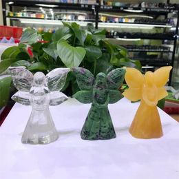 Decorative Figurines Natural Crystal Goddess Carved Angel Quartz Figurine Healing Crystals Reiki Decor Feng Shui Lucky Art Gift 1pcs