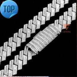 Lifeng jewelry mens s925 hip hop cuban link chain white gold plated vvs moissanite cuban link chain iecd out diamond necklace