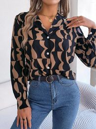 Women's Blouses Autumn And Winter Office Lady Shirts Contrast Stripe Notched Collar Long Sleeve Tops Women Single Breasted Elegant Shirt