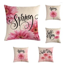 Pillow Hello Spring Flower Art Decoration Floral Pattern Pink Stripe Cover Throw Sofa Case ZY838