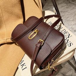 Bag Retro Flip Square 2024 Solid Color High Quality PU Leather Women Designer Handbag Lock Chain Shoulder Messenger