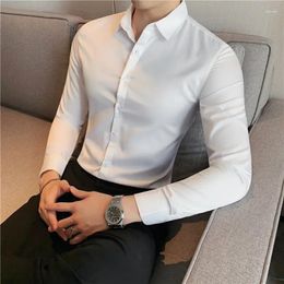 Men's Dress Shirts Classic French Cuffs Solid Shirt Covered Placket Formal Business Standard-fit Long Sleeve Office Work White
