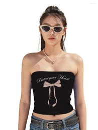 Women's Tanks Women Y2K Tube Tops Summer Backless Slim Bandeau Crop Vintage Aesthetic Print Strapless Shirts Streetwear