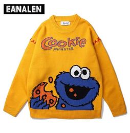 Harajuku Japanese retro cute Sesame Street sweater women loose cartoon anime jumper sweater men Street clothing top 2201086899963