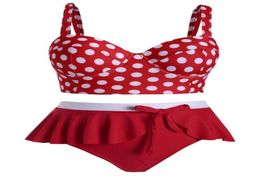 Plus Size Polka Dot Women Bikinis Set Underwire Flounced Tankini Swimwear RedGreen Bowknits 3xl5xl Casual Beach Bathing Suits Wo299270435
