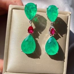 New Cooper Paraiba Tourmaline Emerald Gemstone 여성 칵테일 파티를위한 큰 드롭 이어링 Fine Jewelry Giift