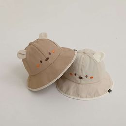 Korean Bear Baby Bucket Hat Cute Cartoon Ears Fisherman Cap for Infant Summer Solid Colour Kids Boy Girl Dome Sun Hats