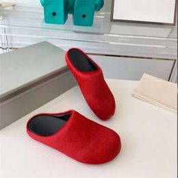 Designer Slippers Fashion Fur Slippers Womens Round Toe Horse Hair Slides Female Black Rose Red Green Mules Shoes Flat Half Slipper Woman Casual Plush Shoes 971