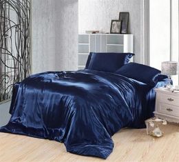 Dark blue bedding set silk satin super king size queen double fitted bed sheets duvet cover quilt bedspreads doona bedsheet 5pcs254869791
