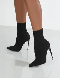 Boots Autumn Spring Women Beige Sock Black Dancer High Heels Stiletto Winter Fashion Stretch Fabric Large Size