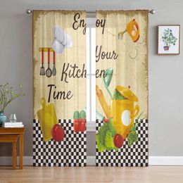 Curtain Kitchen Vegetables Chef Hat Plaid Sheer Curtains For Living Room Decoration Window Tulle Voile Organza