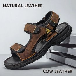 Classic Men Sandals Genuine Leather Sandalias Outdoor Antiskid Slippers Comfory Handmade Summer Shoes Beach Large 240516