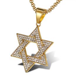 Magen Star of David Pendants Necklace 14K Gold Hexagram Necklace Women/Men Iced Out Jewish Jewellery