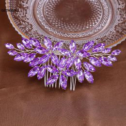 Hair Clips Purple Crystal Comb Handmade Rhinestones Hairpins Fashion Metal Headpiece Bridal Tiaras Elegant Accessory For Women