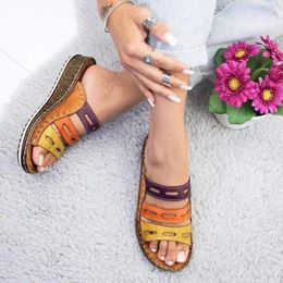 Slippers Drop Summer Women Lady Fashion Color Stitching Casual Low Wedge Heel Beach Open Peep Toe Sandals Shoes