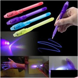 Party Favour Wholesale 2 In 1 Uv Light Magic Invisible Pens Creative Stationery Ink Plastic Highlighter Marker Pen School Office Drop Dhuim