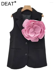 Women's Vests Suit Waistcoat Patchwork Flowers Sleeveless Notched Collar Elegant Blazer Vest 2024 Summer Fashion 29L7482