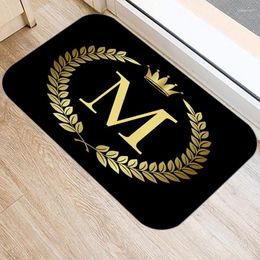 Carpets Black Golden Crown Printed Letter Bath Kitchen Entrance Door Mat Coral Velvet Carpet Indoor Floor Mats Anti-Slip Rug Home Decor