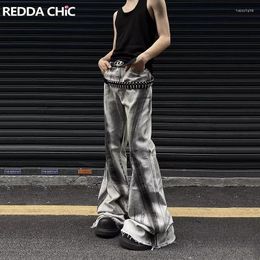 Мужские джинсы Reddachic Retro Grey Dirty Wash Flare Men Gradient Edge Bootcut Banns с низкой талией Bell Bottoms Harajuku Y2K уличная одежда