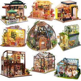Doll House Accessories Diy Wooden Doll Houses Kits Miniature Casa With Furniture Flower House Shop Dollhouse Model Villa Toys For Adults Birthday Gifts Q240522