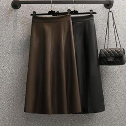 Skirts Plus Size 4XL Autumn Winter High Waist Pu Skirt Women Fashion Pleated Casual Party A Line Leather Midi Ladies Clothes