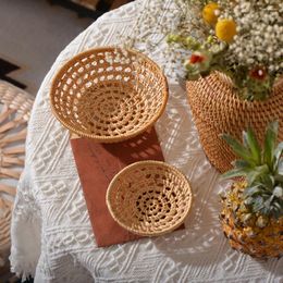 Plates Woven Serving Tray Round Bread Basket Decorative Imitation Rattan Fruit For Vegetable Snack