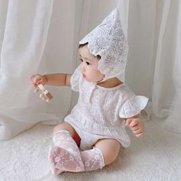 White Lace Flower Cap Summer Mesh Breathable Cotton Baby Girl Bonnet Hat Newborn Infant Court Caps Photography Props