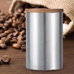 Storage Bottles Stainless Steel Jar 250ml With Wood Lid Tea Tin Canister Airtight Coffee For Candy Cereal Sugar Cookie