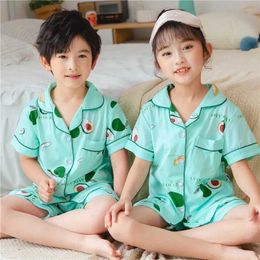 Pyjamas Korean boys and girls Pyjama set for children 1 to 2 3 4 5 6 7 8 9 10 11 12 summer green avocado childrens Pyjamas with buttons WX5.21